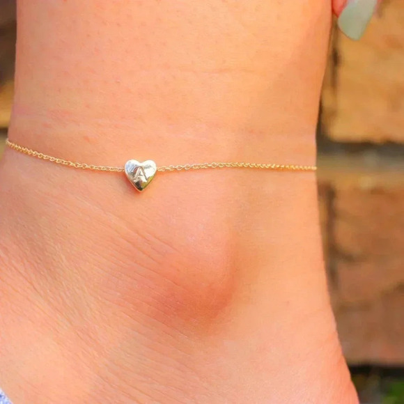 ❤️HEART CHARM PERSONALIZED CUSTOM DAINTY GOLD INITIAL ANKLET GIRL TEEN,ELDM22225 - Picture 8 of 13